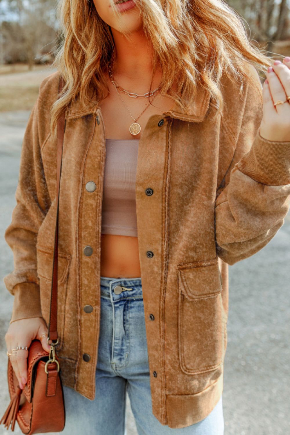 Snap Down Flap Pocket Long Sleeve Shacket - Charming Charlie