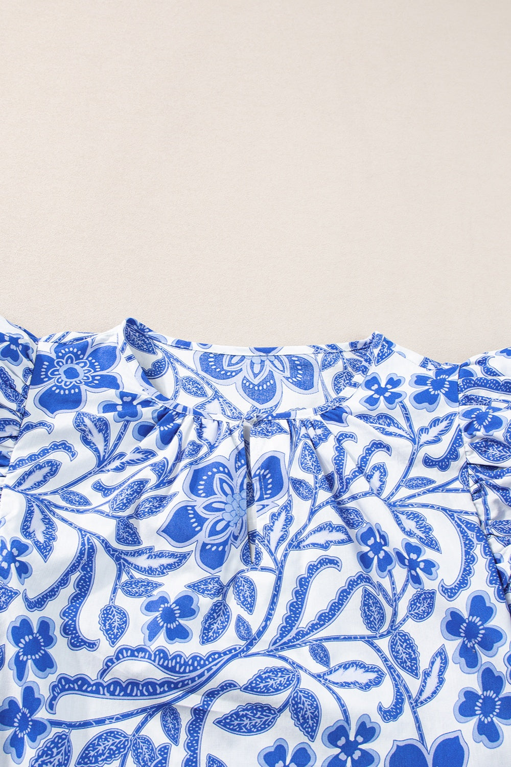 Printed Notched Half Sleeve Blouse - Charming Charlie
