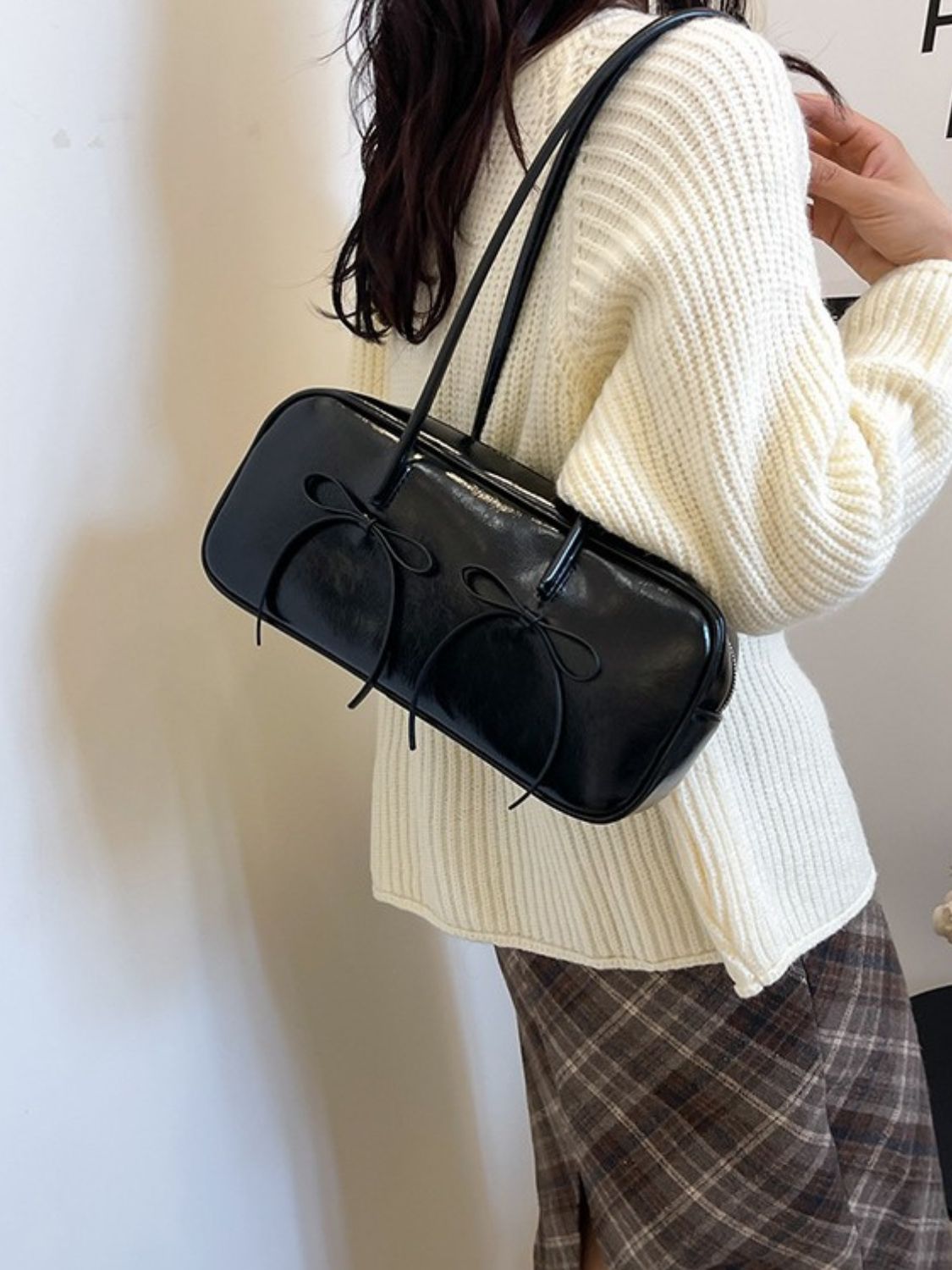 PU Leather Bow Trim Shoulder Bag - Charming Charlie