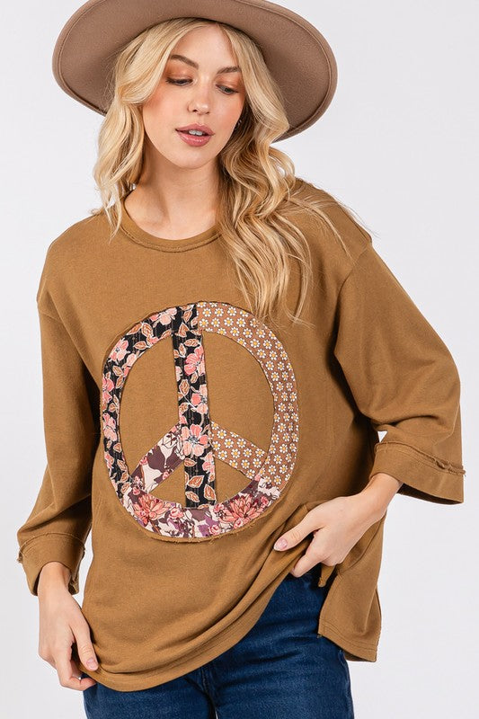 SAGE + FIG Floral Peace Patch Round Neck Top - Charming Charlie