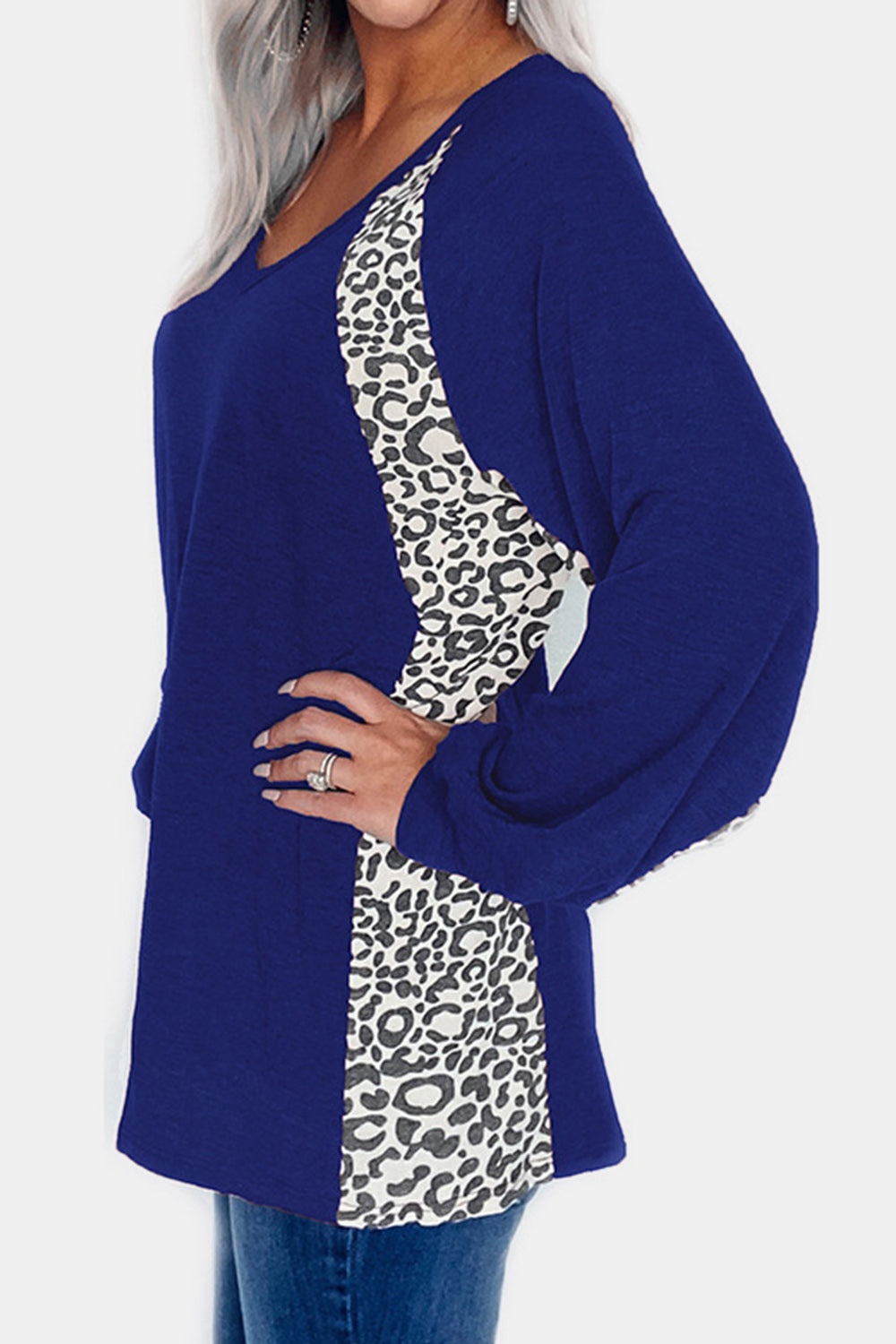 Full Size Leopard V-Neck Long Sleeve T-Shirt - Charming Charlie