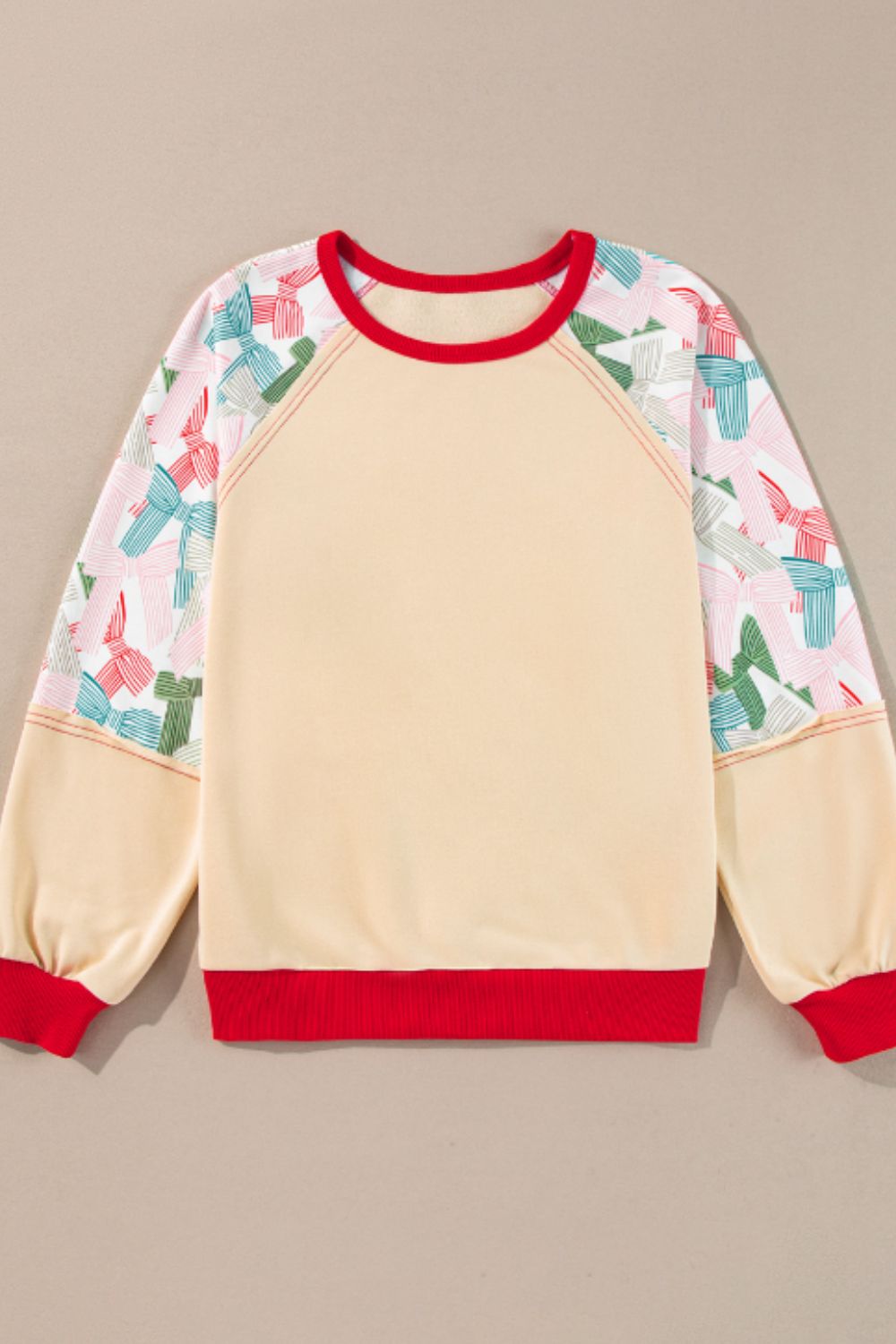 Printed Round Neck Long Sleeve Sweatshirt - Charming Charlie