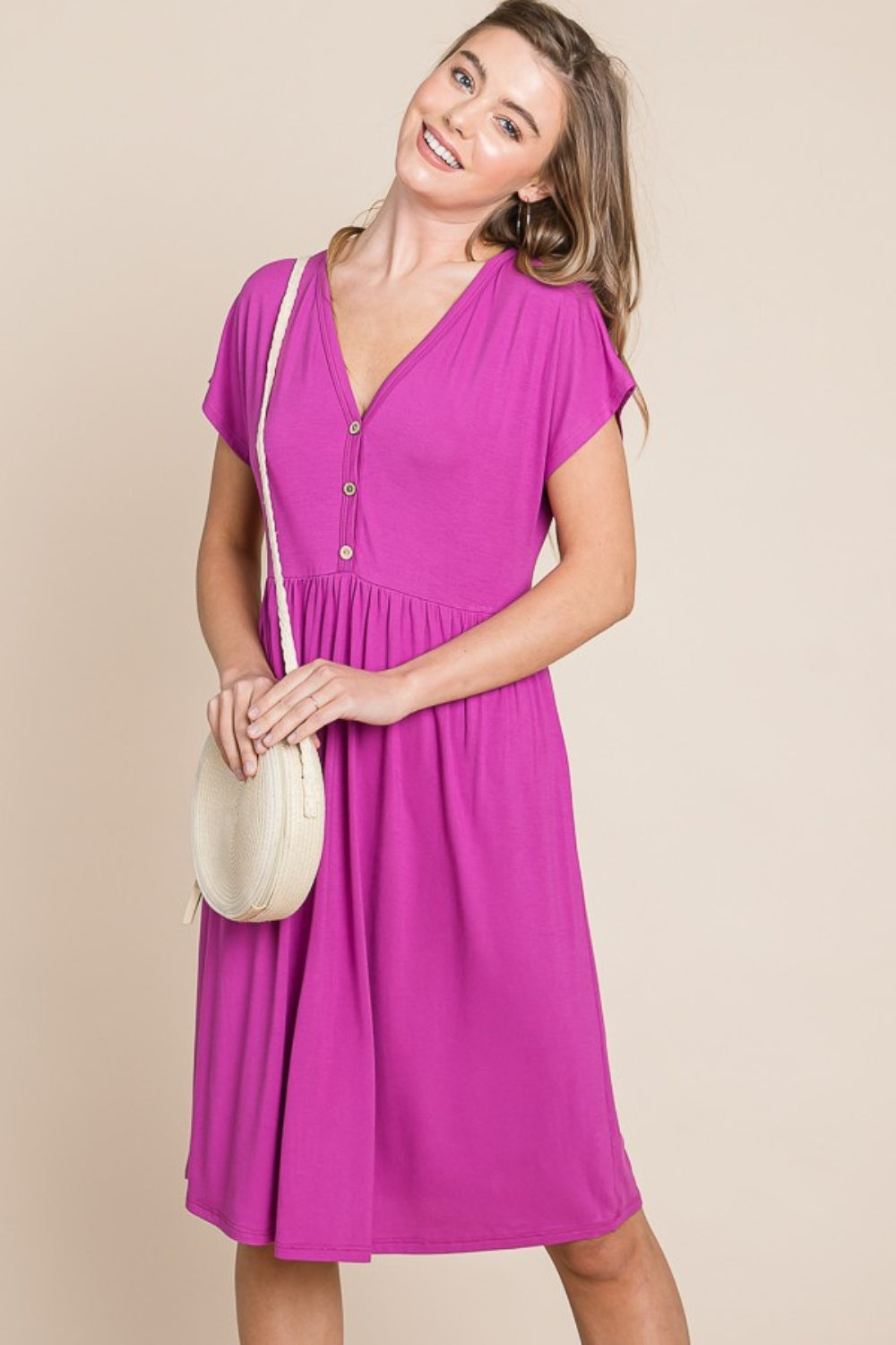 BOMBOM V-Neck Short Sleeve Dress - Charming Charlie
