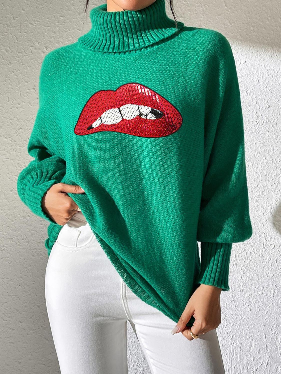 Lip Turtleneck Long Sleeve Sweater - Charming Charlie