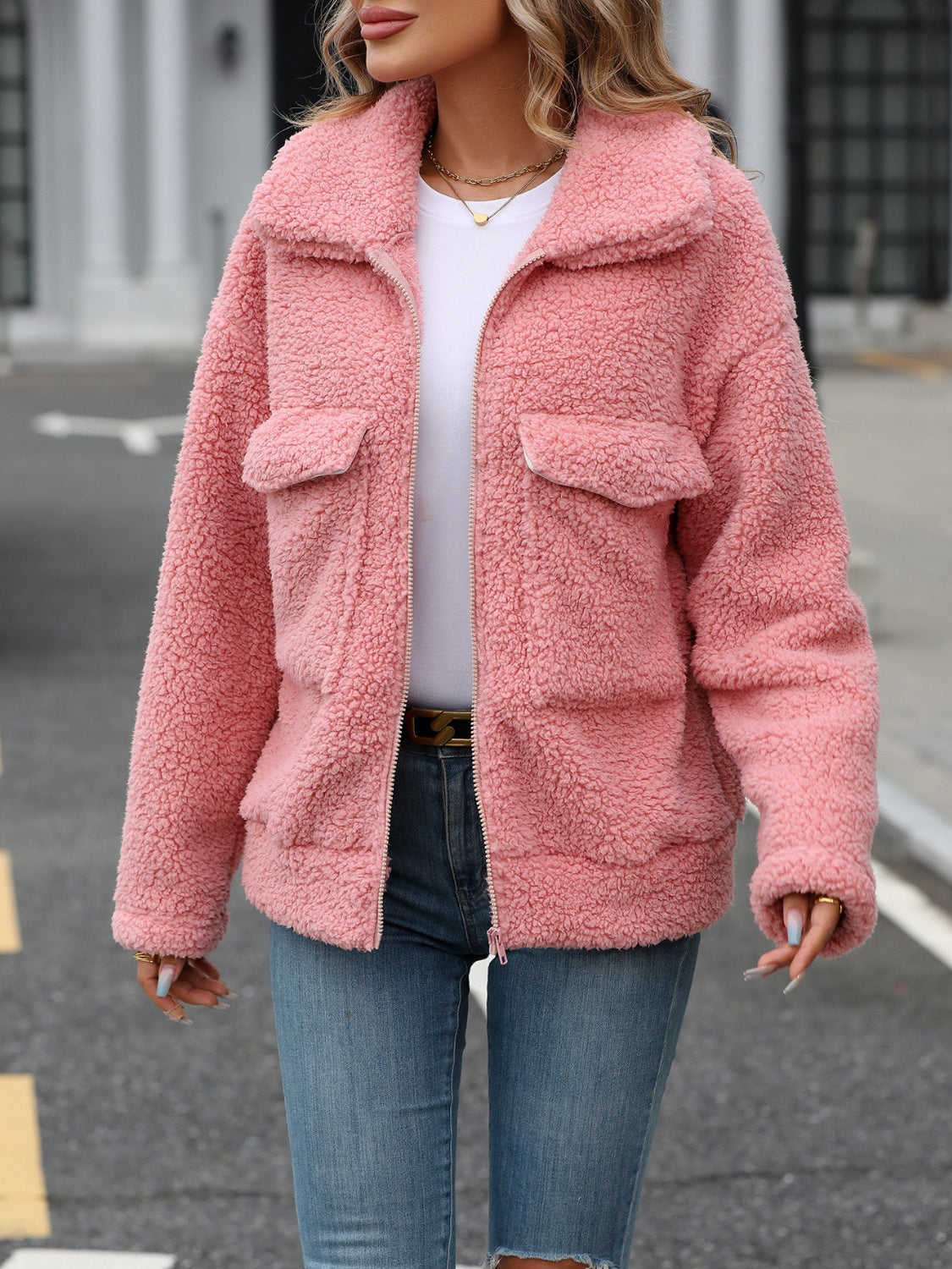 Zip Up Long Sleeve Plush Jacket - Charming Charlie