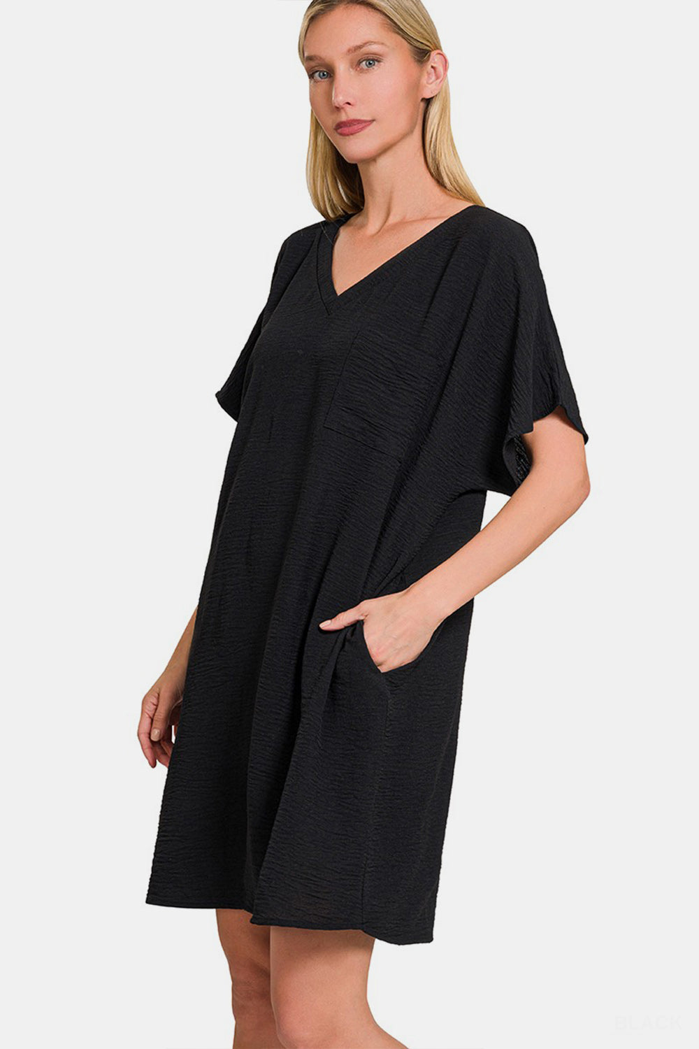 Zenana V-Neck Tee Dress with Pockets - Charming Charlie