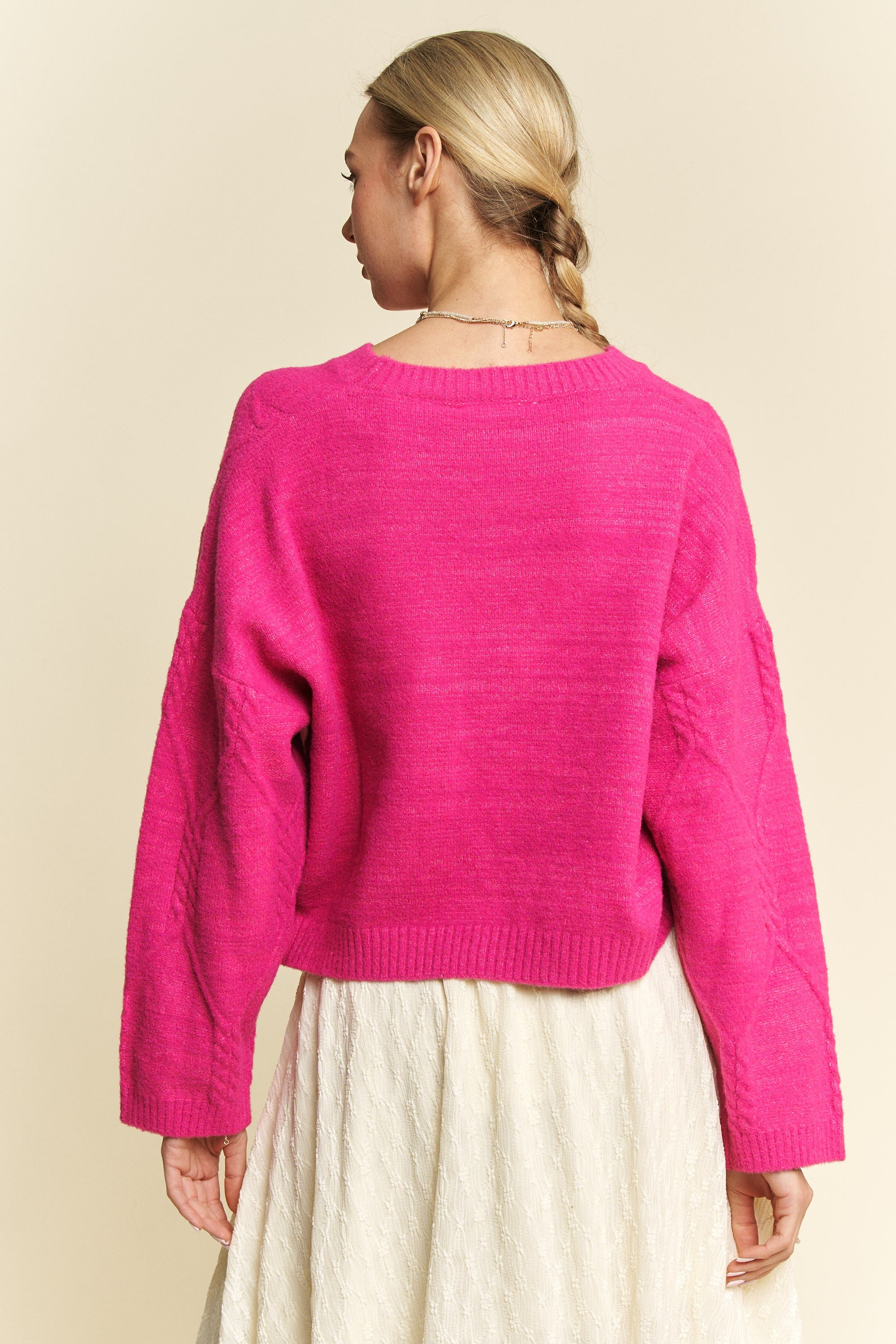 Davi & Dani Diamond Cable Pattern Drop Shoulder Sweater - Charming Charlie