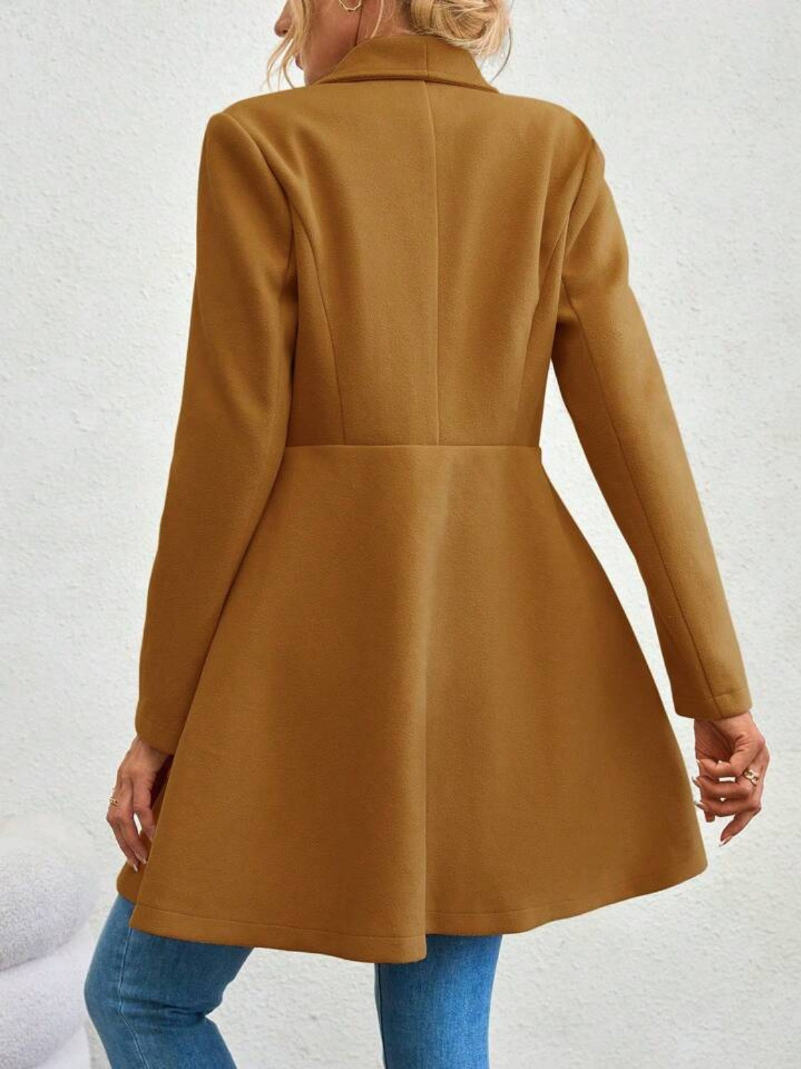 Collared Neck Button Up Long Sleeve Coat - Charming Charlie