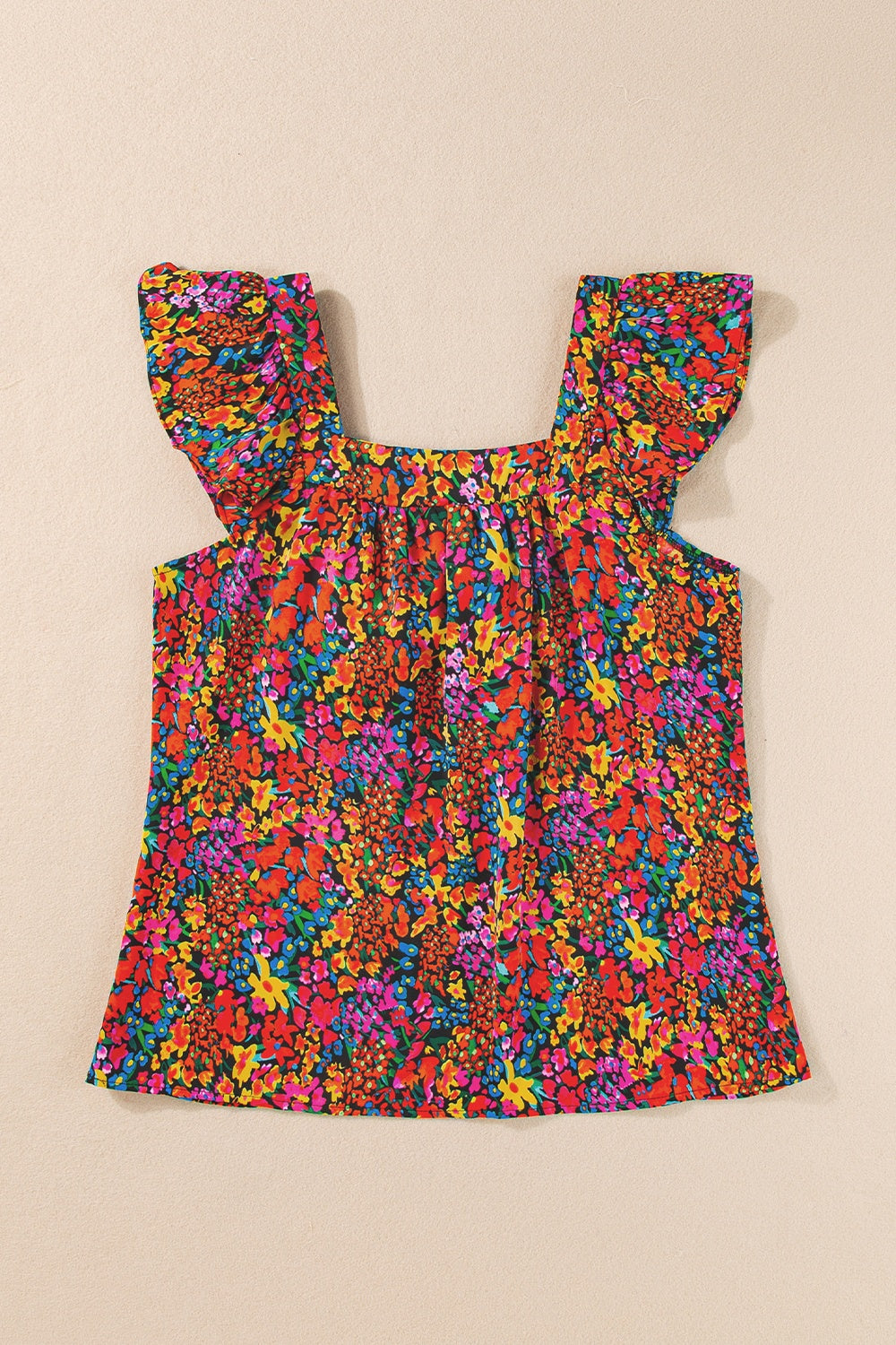 Tied Printed Square Neck Cap Sleeve Blouse - Charming Charlie