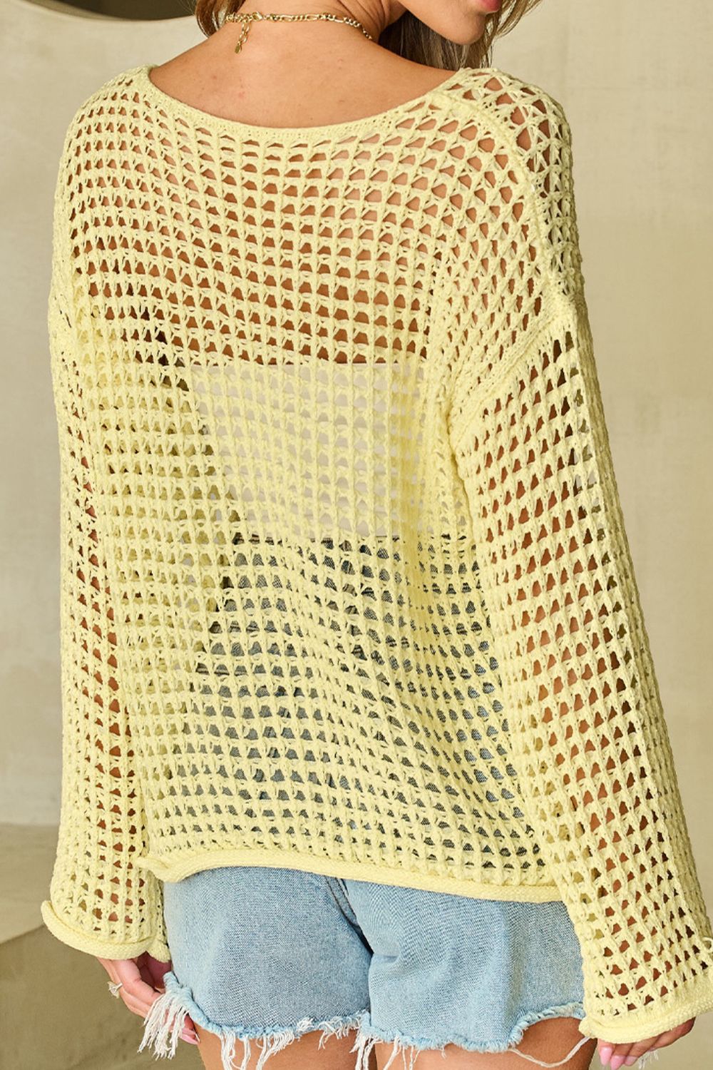 Openwork Round Neck Dropped Shoulder Knit Cover Up - Charming Charlie