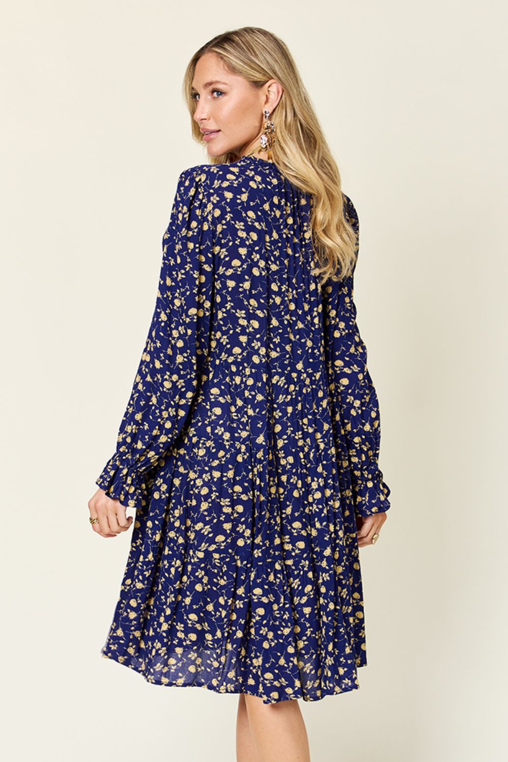 Double Take Full Size Printed Ruffle Hem Long Sleeve Tiered Dress - Charming Charlie