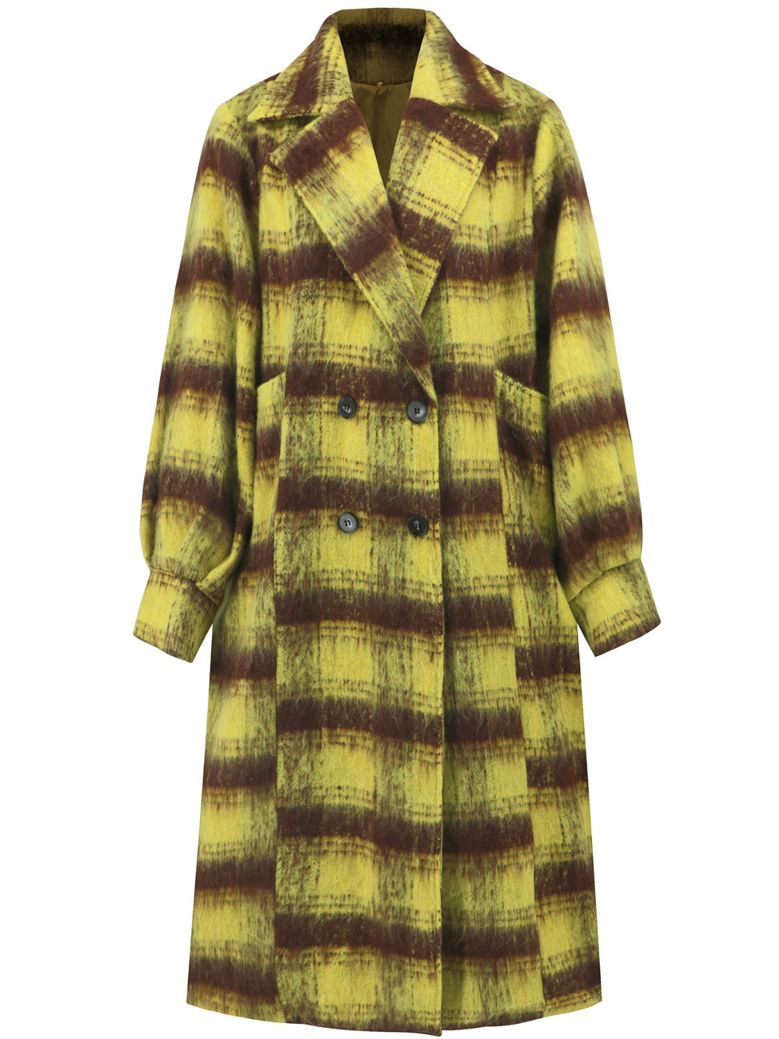 Contrast Double-Breasted Long Sleeve Longline Coat - Charming Charlie