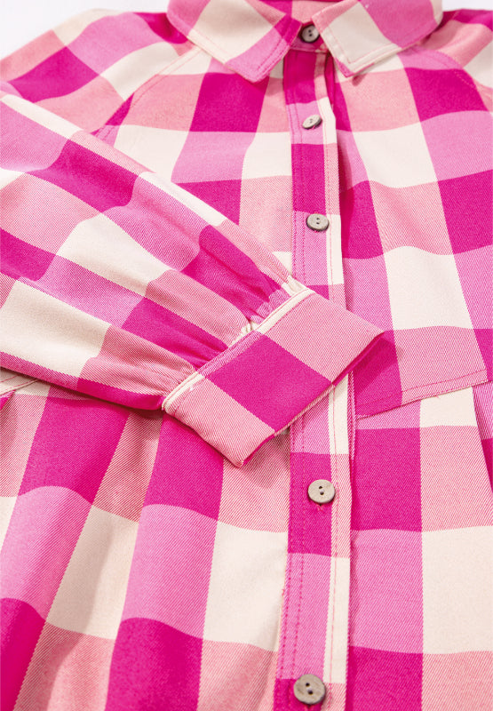 Ruched Plaid Three-Quarter Sleeve Shirt Dress - Charming Charlie