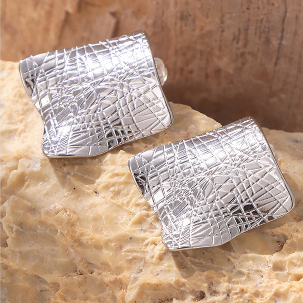 Textured Titanium Steel Stud Earrings - Charming Charlie