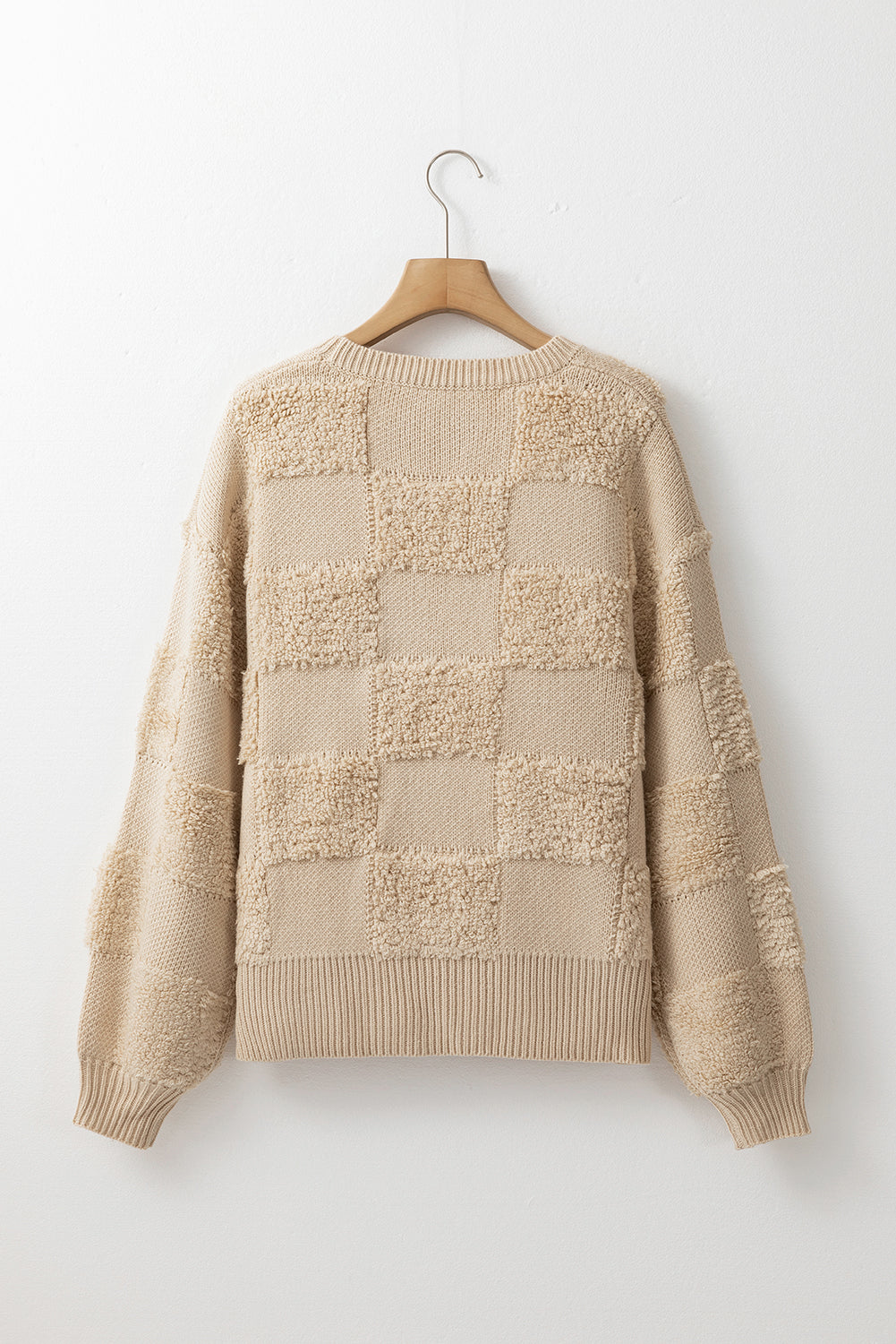 Checkered Round Neck Dropped Shoulder Sweater - Charming Charlie