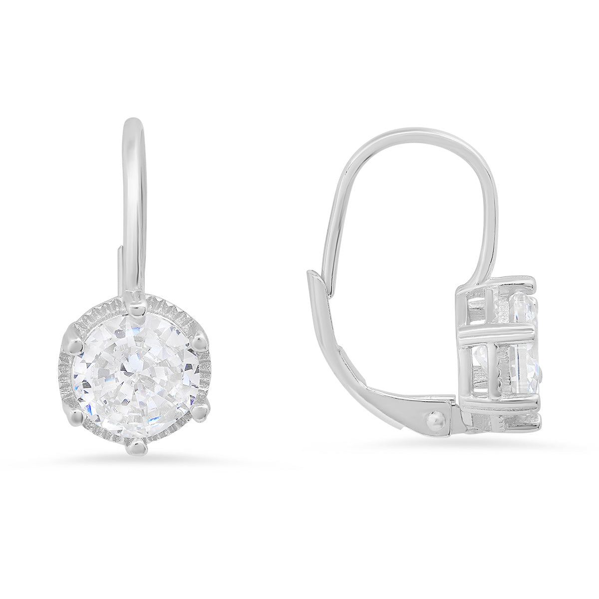 Sterling Silver Diamond Halo Leverback Earrings - Charming Charlie
