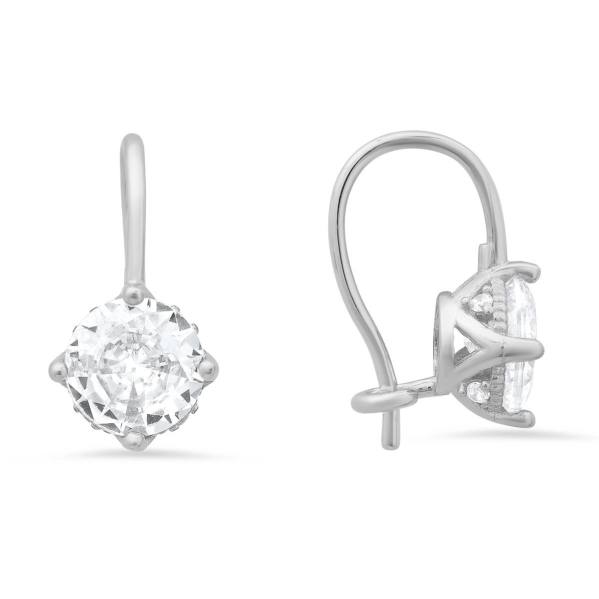 Sterling Silver CZ Halo Fishook Drop Earrings - Charming Charlie