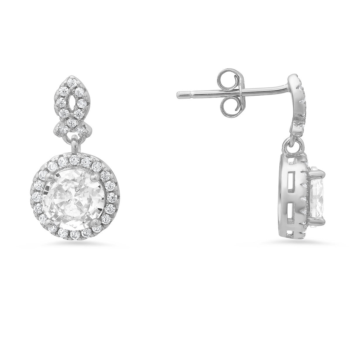 Sterling Silver Dangling Halo CZ Stud Earrings - Charming Charlie