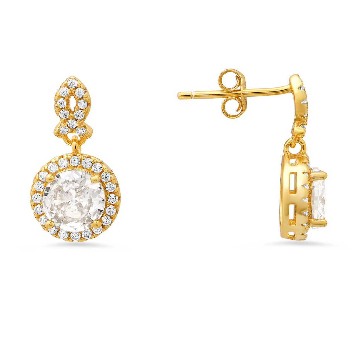 Sterling Silver Dangling Halo CZ Stud Earrings - Charming Charlie