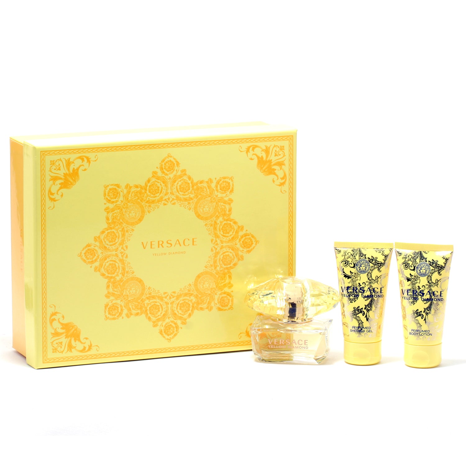 VERSACE YELLOW DIAMOND LADIES SET-1.7 OZ SPRAY/1.7 OZ SHOWER GEL/1.7 BODY LOTION (HARD BOX) - Charming Charlie