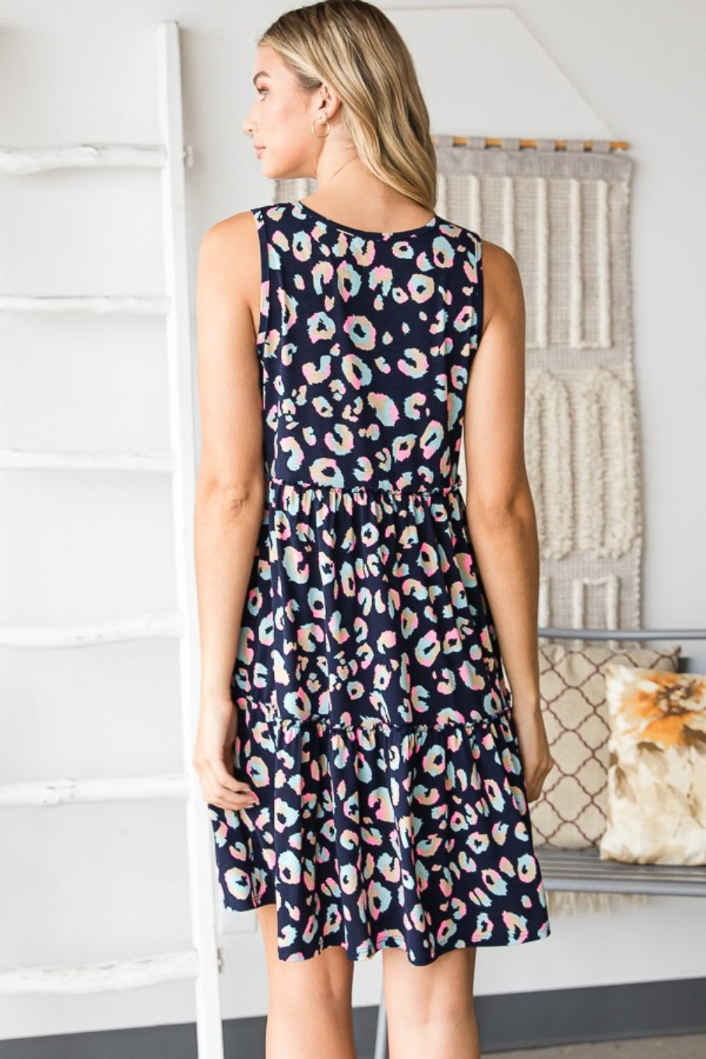 Heimish Full Size Leopard V-Neck Ruffled Tank Dress - Charming Charlie