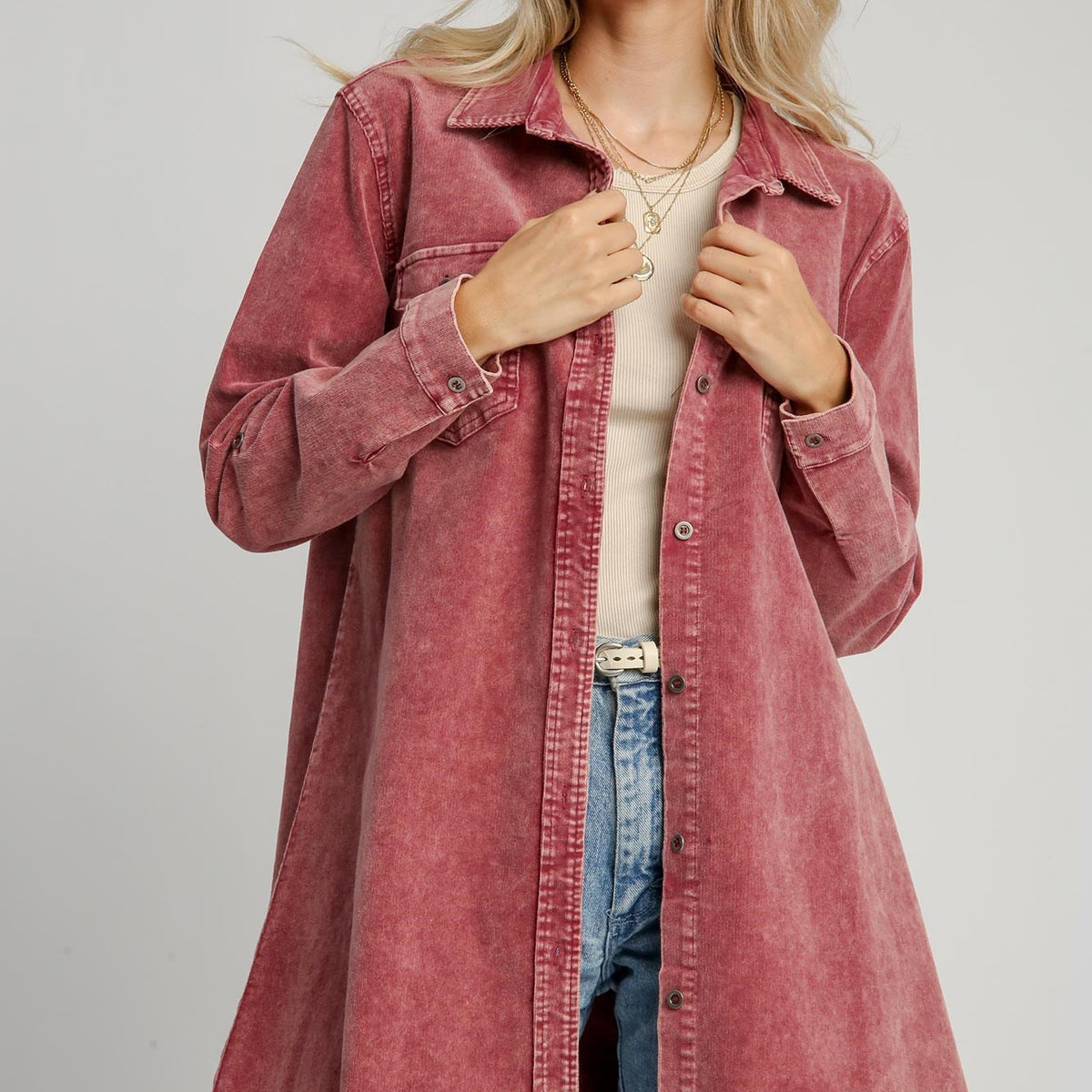 Drawstring Raw Hem Button Up Hooded Denim Jacket