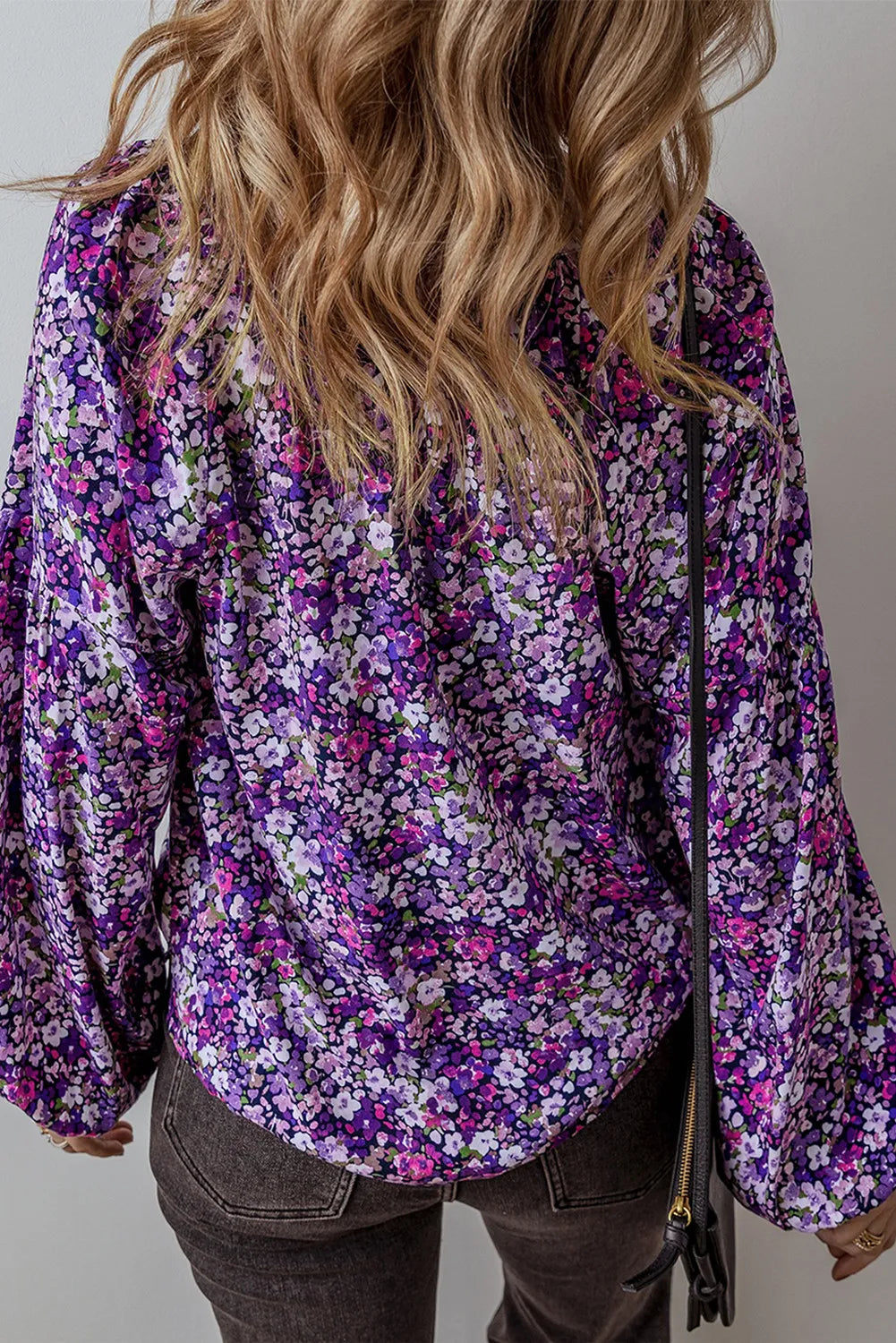 Floral Tie Neck Long Sleeve Blouse - Charming Charlie