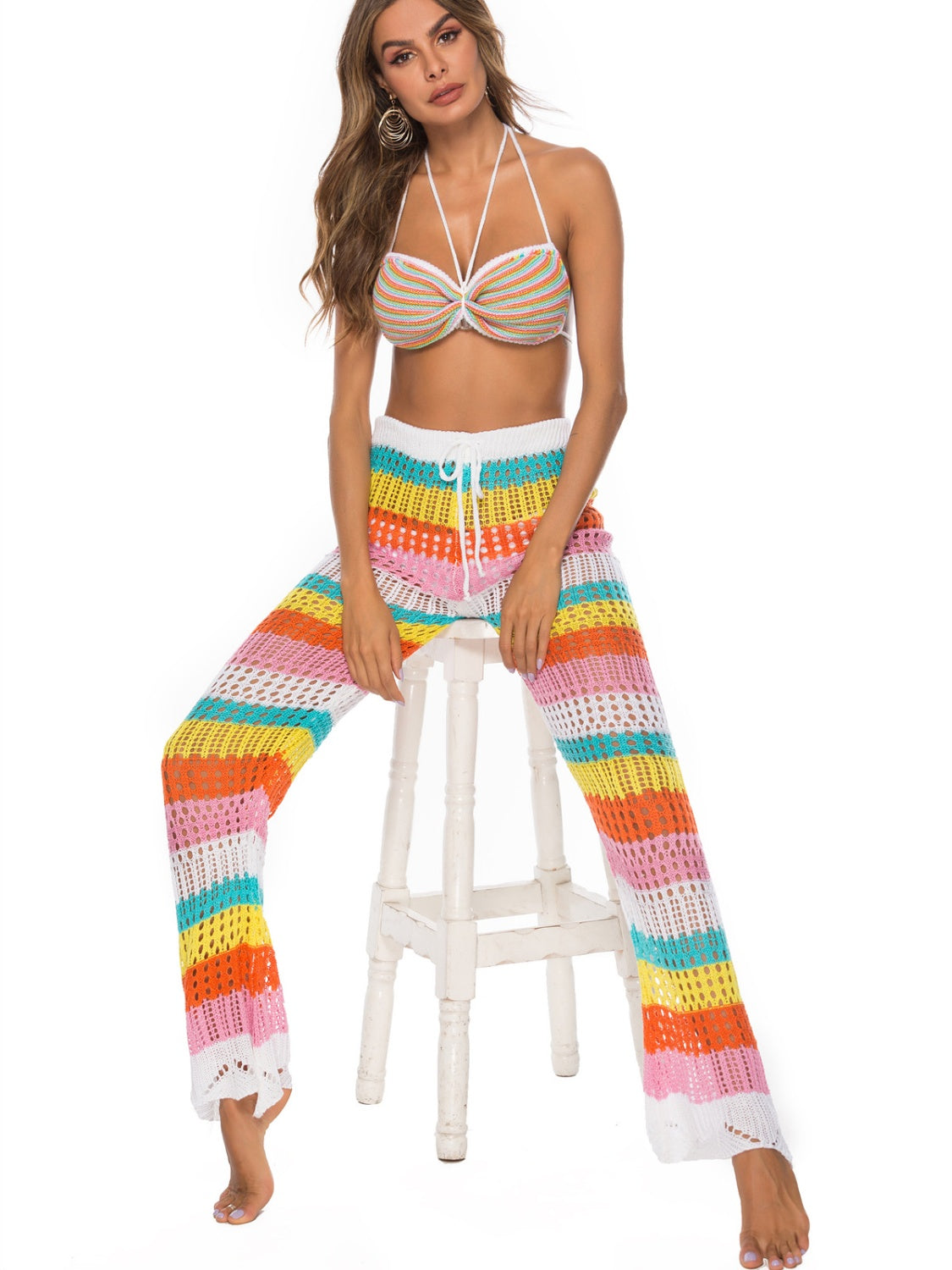Cutout Contrast High Waist Swim Pants - Charming Charlie