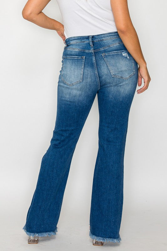 bytos Full Size Raw Hem Distressed High Rise Bootcut Jeans - Charming Charlie