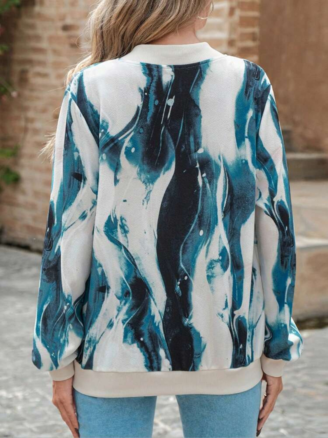 Printed Baseball Collar Zip Up Jacket - Charming Charlie