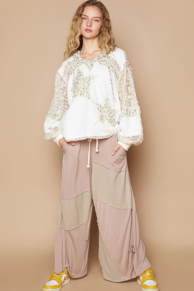 POL Star Patch Lace Contrast Long Sleeve Hooded Top - Charming Charlie