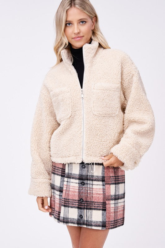SHERPA JACKET WITH FRONT POCKETS - Charming Charlie