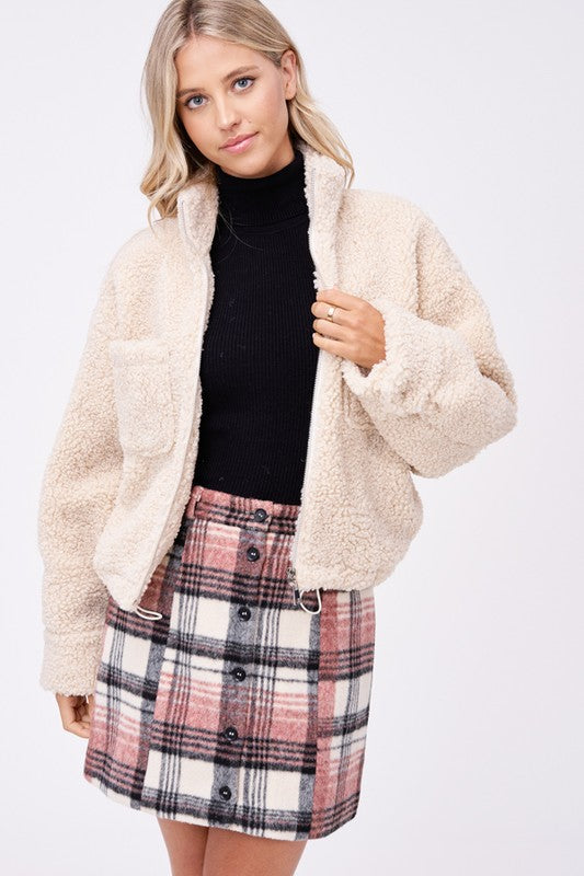 SHERPA JACKET WITH FRONT POCKETS - Charming Charlie
