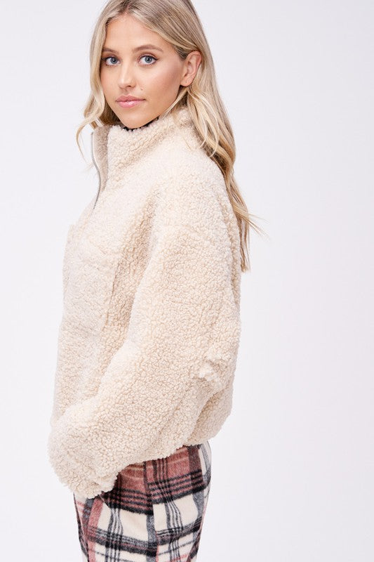 SHERPA JACKET WITH FRONT POCKETS - Charming Charlie