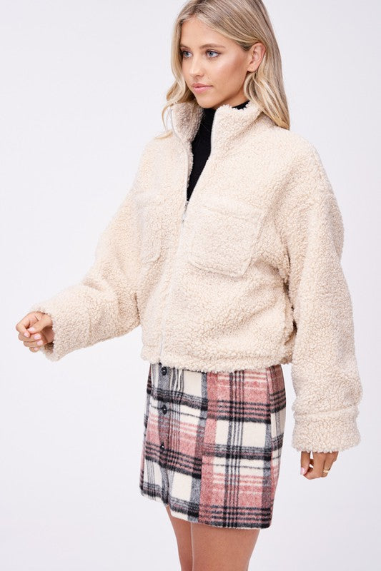 SHERPA JACKET WITH FRONT POCKETS - Charming Charlie