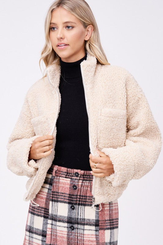 SHERPA JACKET WITH FRONT POCKETS - Charming Charlie