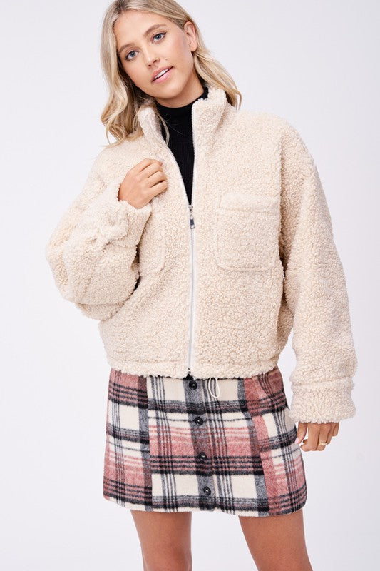 SHERPA JACKET WITH FRONT POCKETS - Charming Charlie
