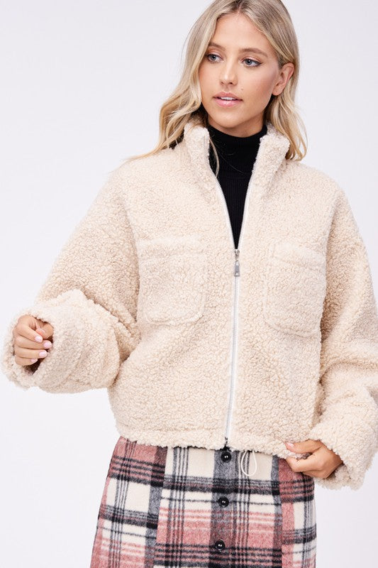SHERPA JACKET WITH FRONT POCKETS - Charming Charlie