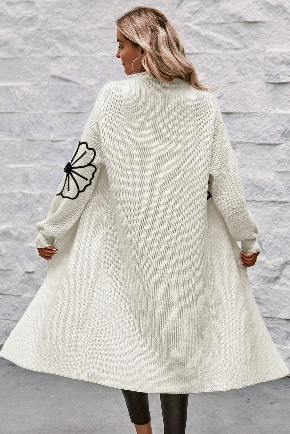 Full Size Flower Open Front Long Sleeve Cardigan - Charming Charlie