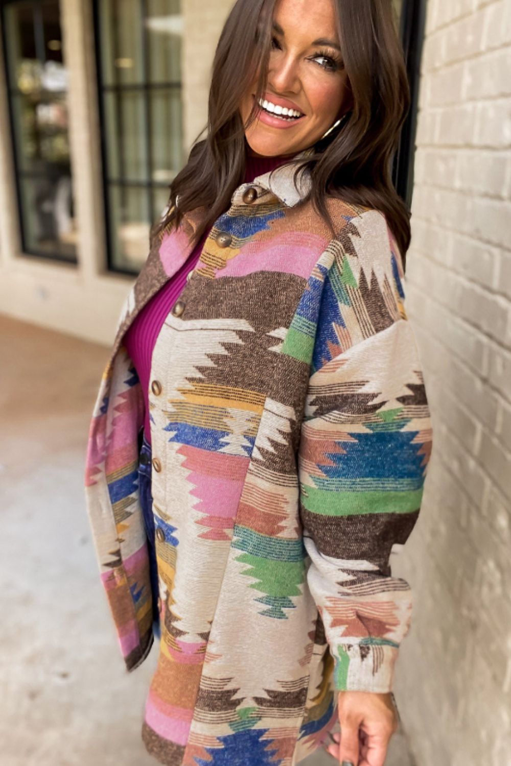 Geometric Button Up Long Sleeve Jacket - Charming Charlie