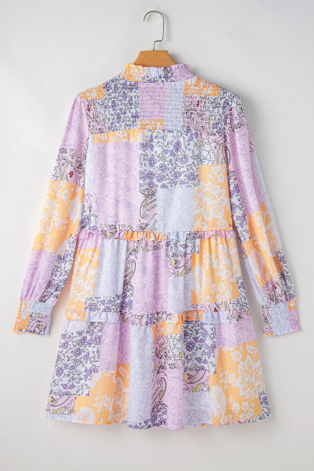Frill Printed Mock Neck Long Sleeve Mini Dress - Charming Charlie