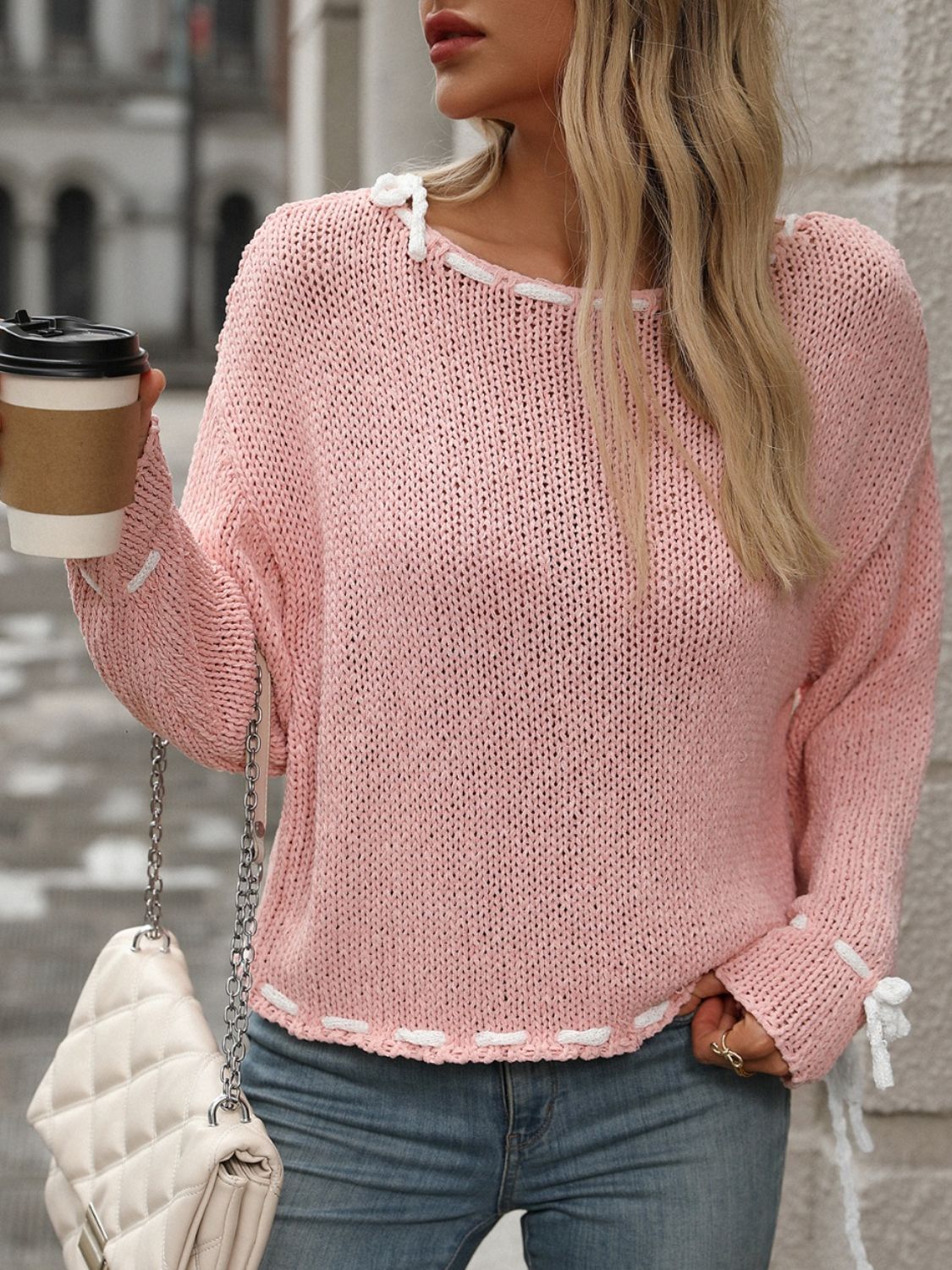 Dropped Shoulder Long Sleeve Sweater - Charming Charlie