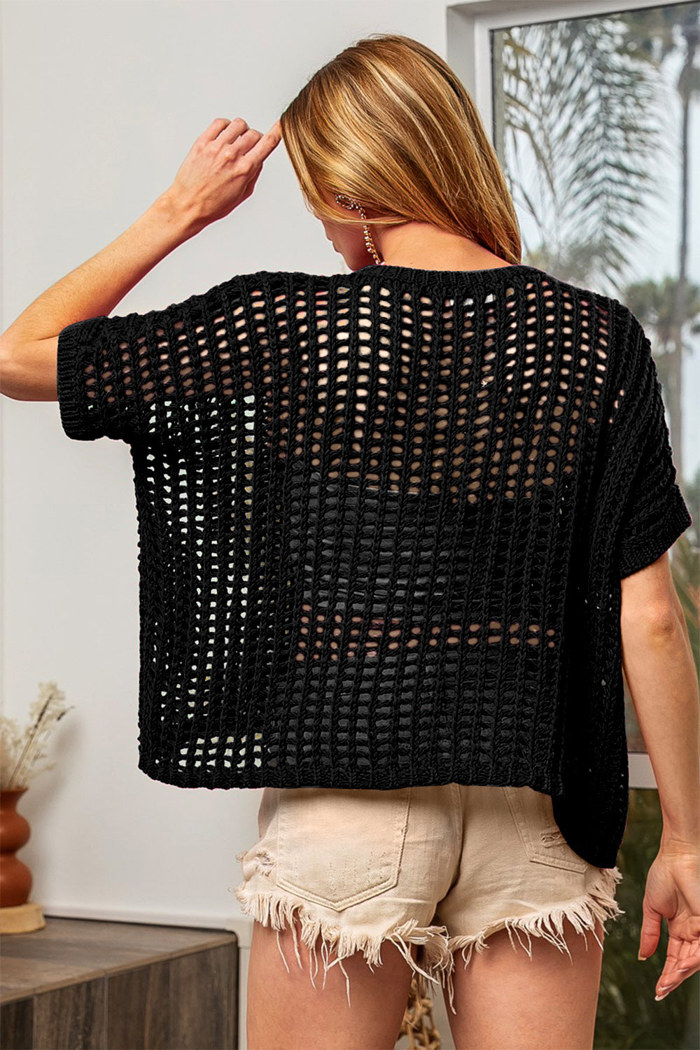 BiBi Hollowed Out Short Sleeve Knit Cover Up - Charming Charlie