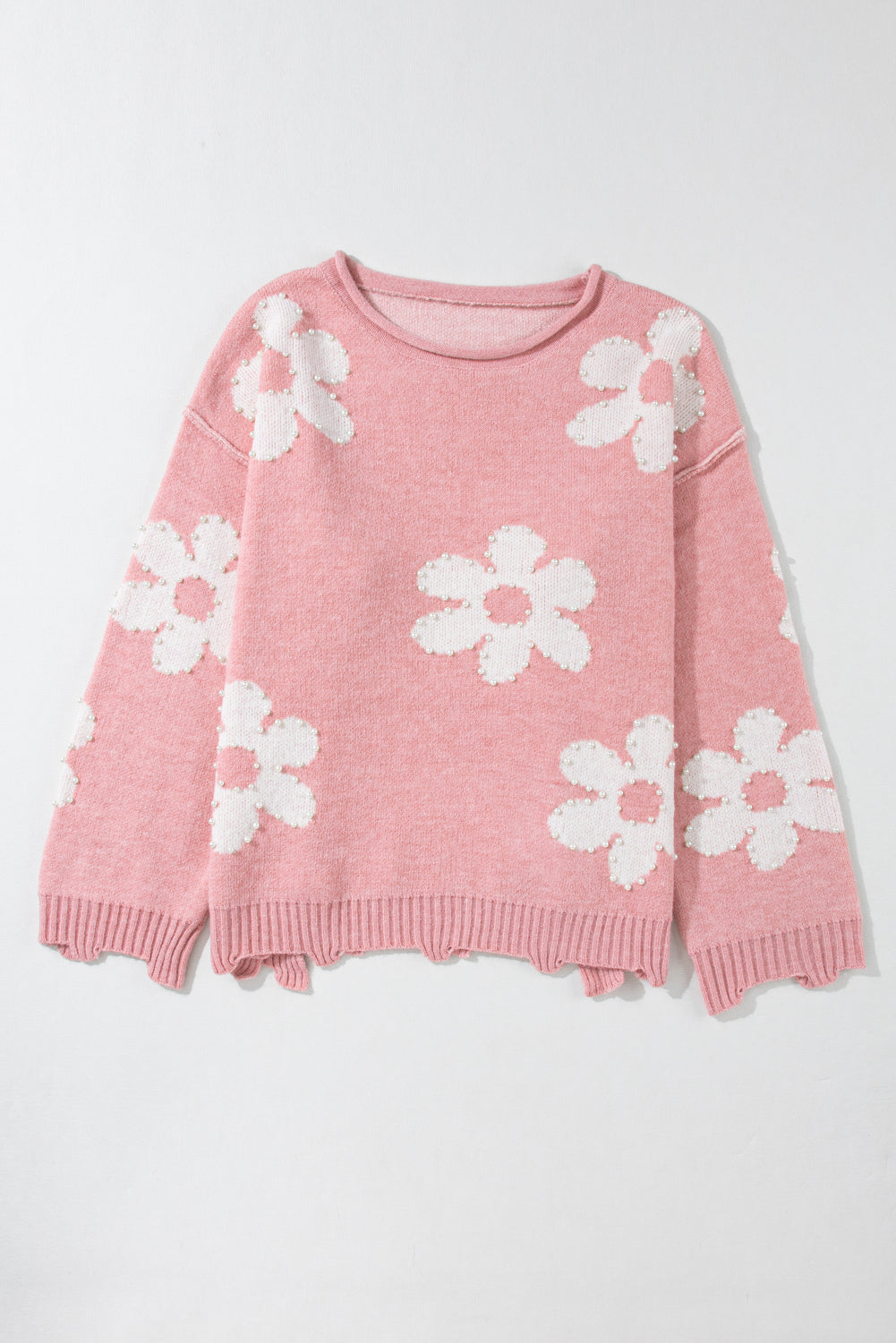 Pearl Trim Flower Round Neck Sweater - Charming Charlie