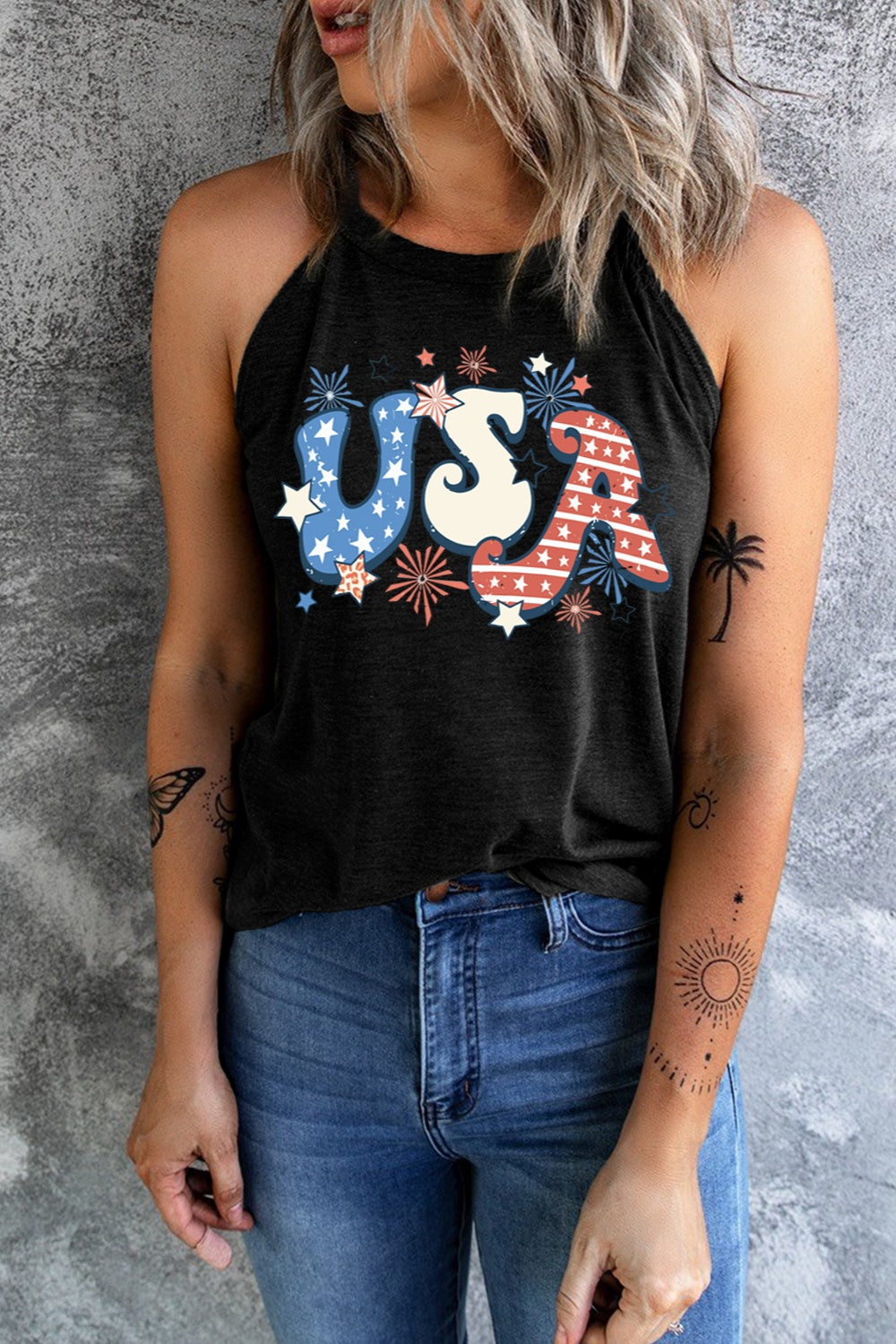 Letter Graphic Round Neck Tank - Charming Charlie