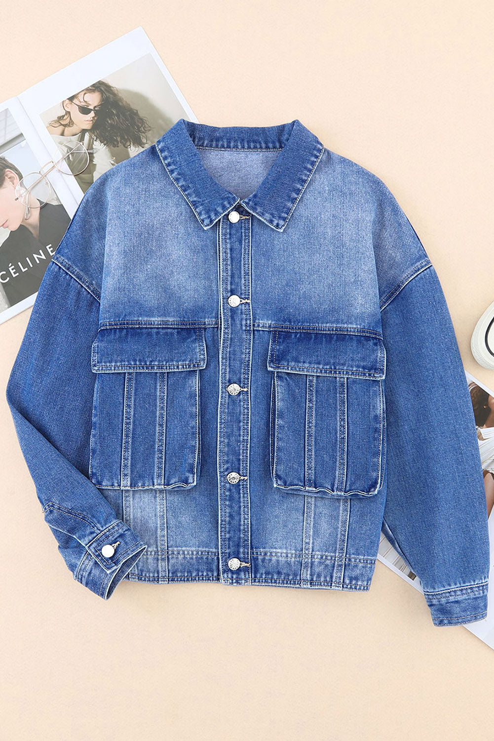 Collared Neck Button Up Denim Jacket - Charming Charlie