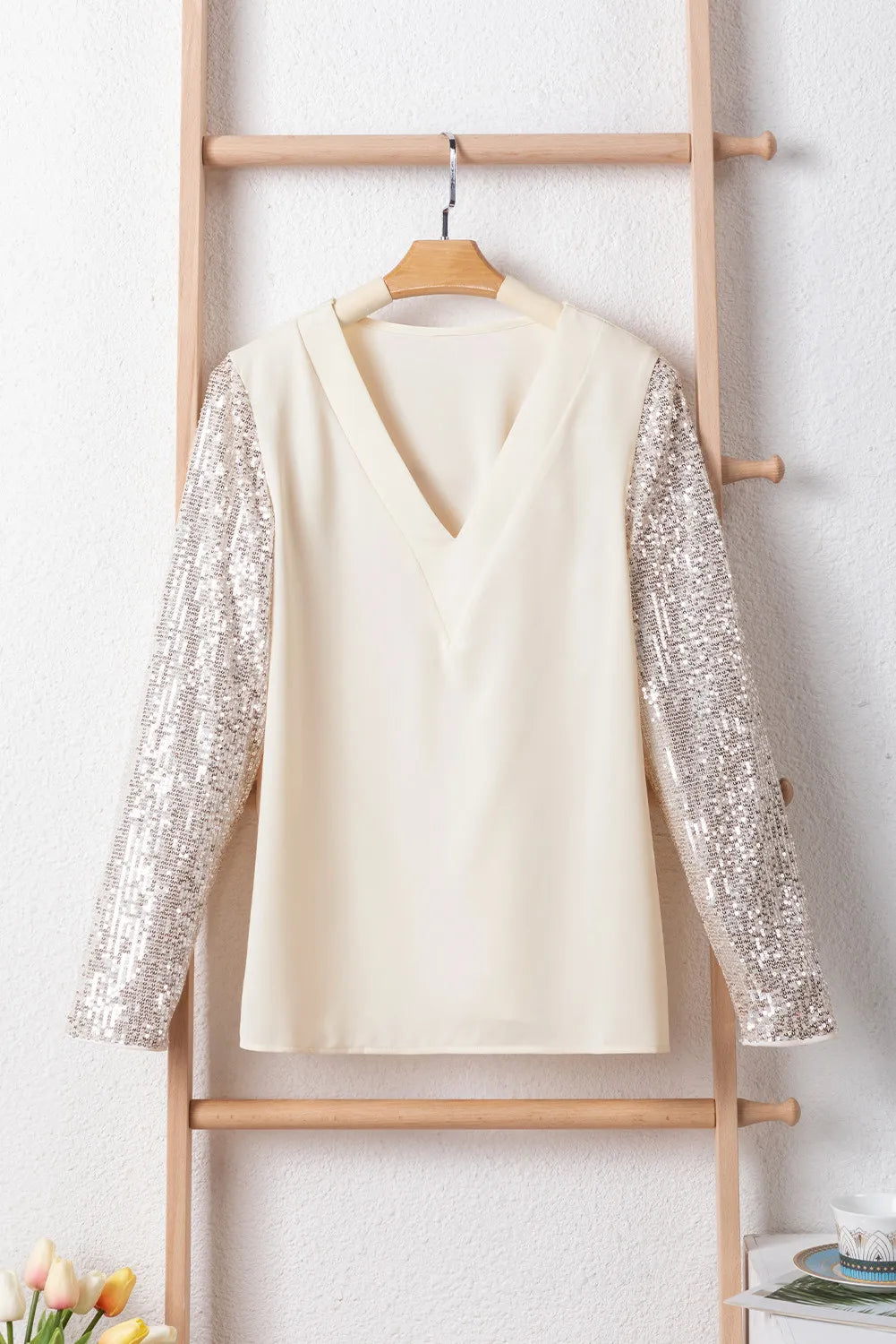 Sequin V-Neck Long Sleeve Blouse - Charming Charlie