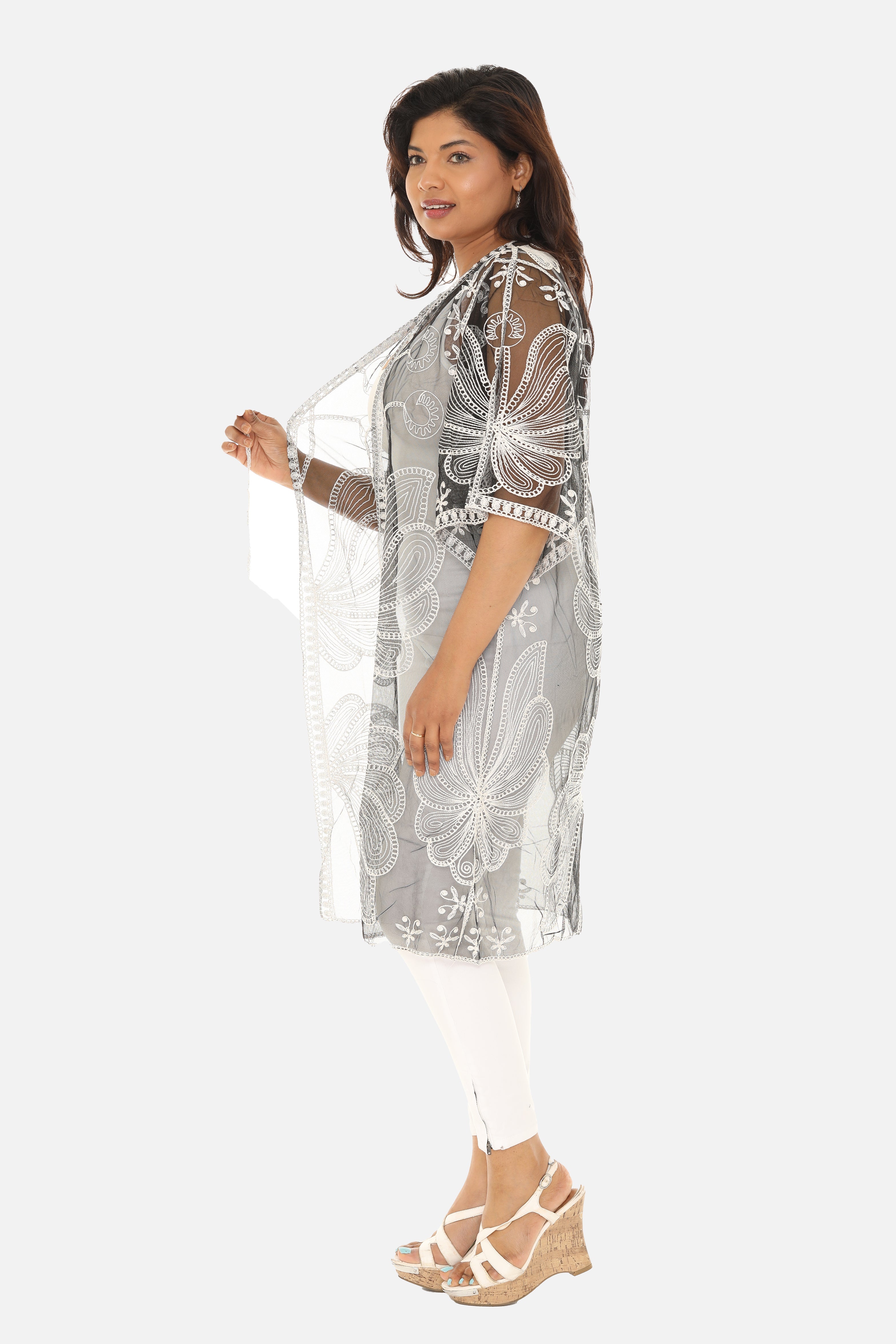 Butterfly Pattern Long Cover-Up with Tie-Knot Closure - Charming Charlie