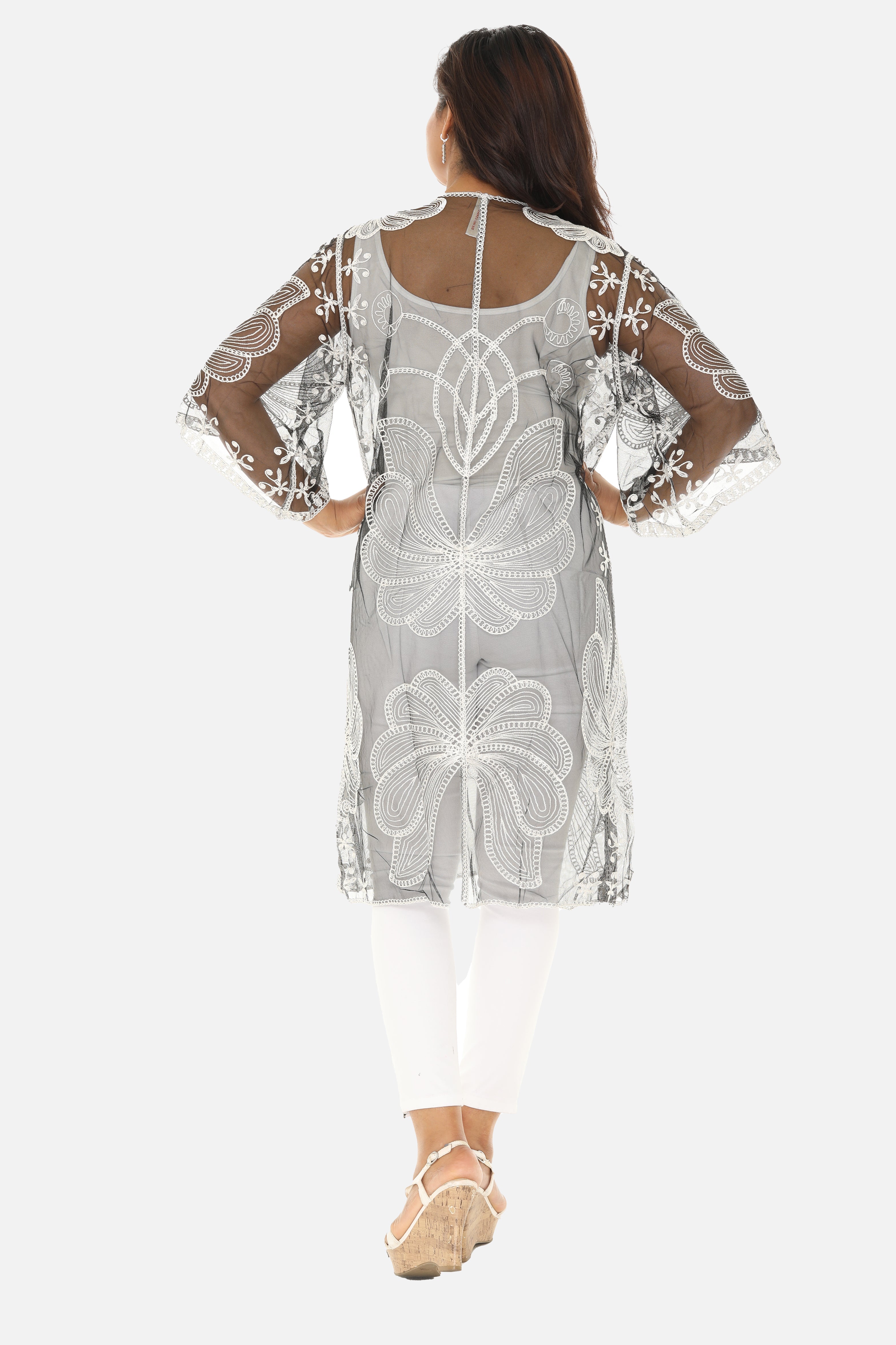 Butterfly Pattern Long Cover-Up with Tie-Knot Closure - Charming Charlie