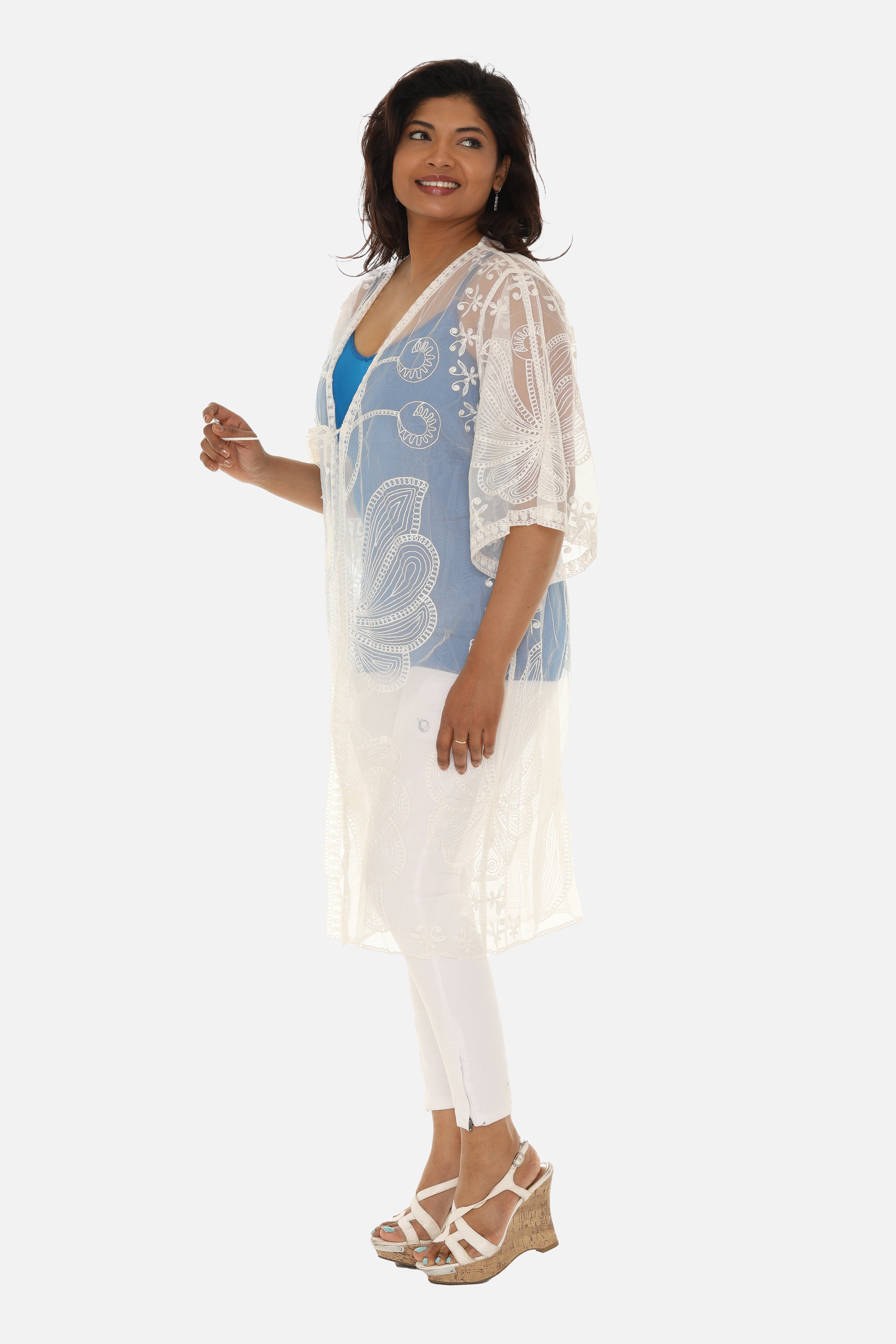 Butterfly Pattern Long Cover-Up with Tie-Knot Closure - Charming Charlie